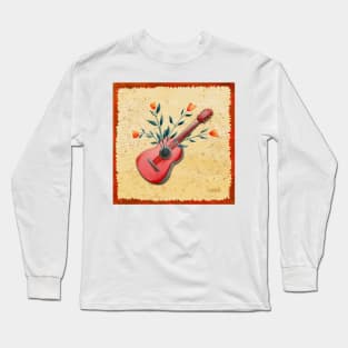 Vintage guitar and flowers Long Sleeve T-Shirt